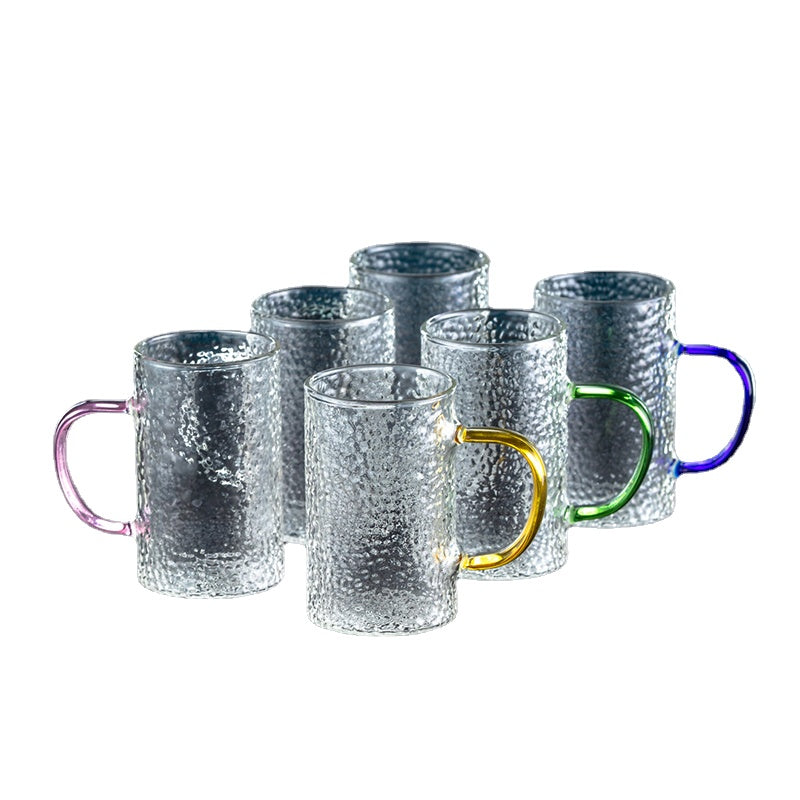 Light Luxury Hammered Pattern Glass with Handle Heat-Resistant Water Cup Kettle Tea Cup Drinking Cup Set Home Living Room Hospitality