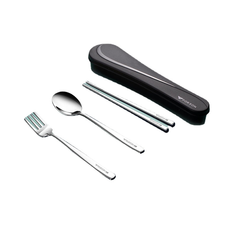 German Porson Stainless Steel Portable Cutlery Box Chopsticks Spoon Fork Three-Piece Suit Single Cute Children Student