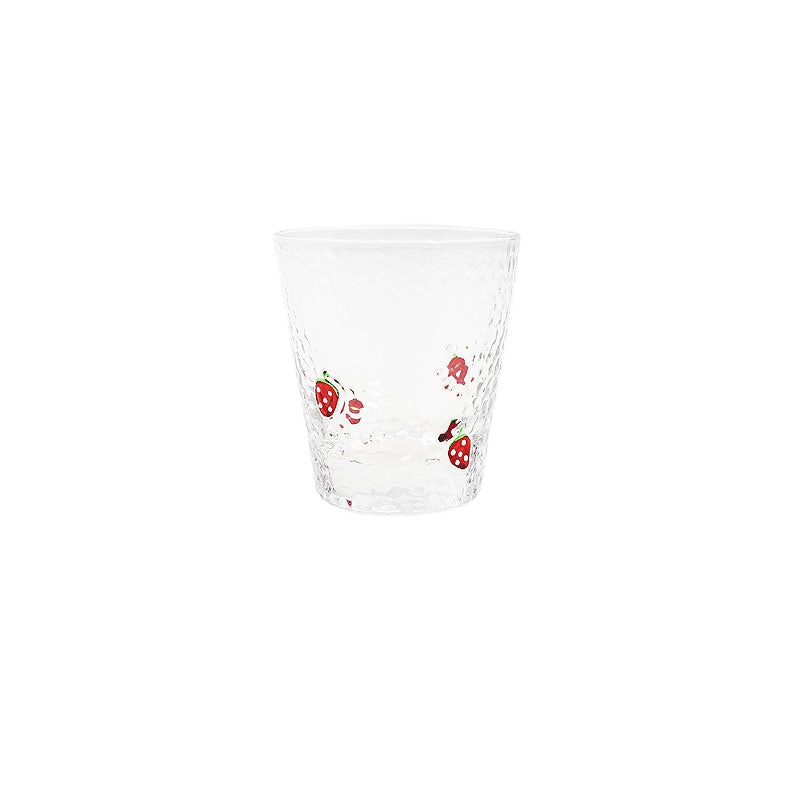 Iwalker Japanese Strawberry Hammered Pattern Glass Cute Transparent Tea Cup Heat-Resistant Water Cup Beverage Juice Milk Cup