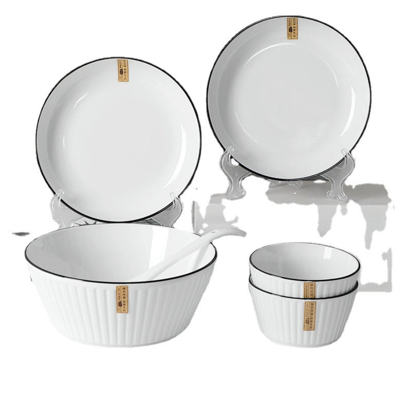 Ceramic Tableware Bowl And Plates Set Household Creative Nordic Style Bowl Plate Chopstick And Spoon Combination Rice Bowl Soup Bowl Plate Dishes