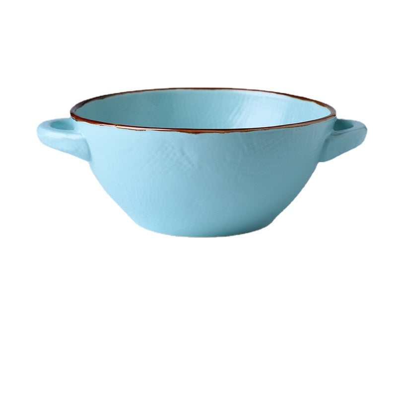 Slightly Flaw Nordic Style Ceramic Binaural Size Soup Bowl Cute Household Tableware Salad Fruit Bowl Noodle Bowl Porringer Single