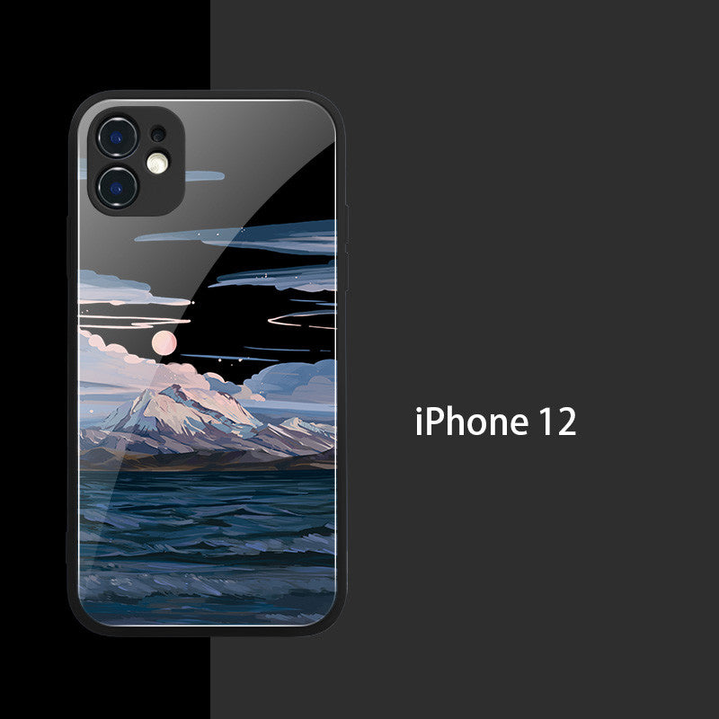 Apple 12promax mobile phone case sunset scenery iphone11 liquid glass xsmax simple couple