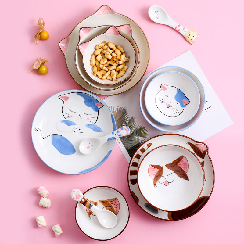 Cartoon Pet Cat Series Ceramic Bowl and Spoon Ceramic Tableware Set