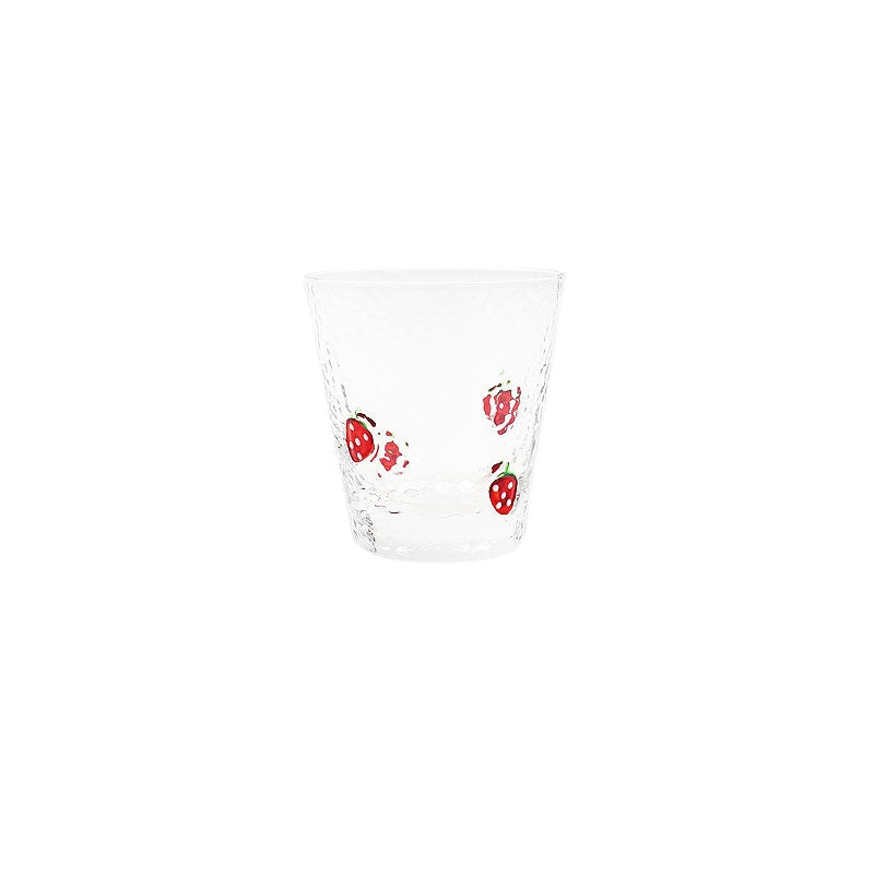 Iwalker Japanese Strawberry Hammered Pattern Glass Cute Transparent Tea Cup Heat-Resistant Water Cup Beverage Juice Milk Cup