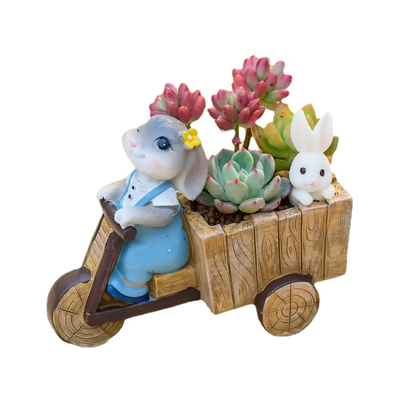 Fun Gardening Creative Cartoon Succulents Small Cute Rabbit Flower Pot Meat Combined Green Plants Home Decoration