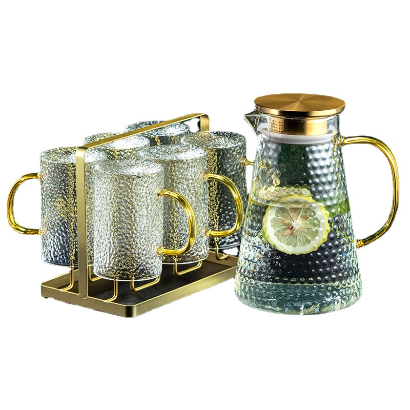 Light Luxury Hammered Pattern Glass with Handle Heat-Resistant Water Cup Kettle Tea Cup Drinking Cup Set Home Living Room Hospitality