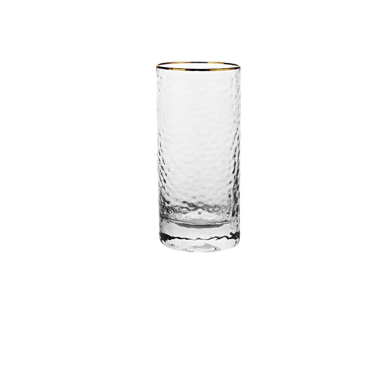 Japanese Style Hammer Pattern Glass Cup Water Cup Household Golden Edge Crystal Gold Painting Ins Style Men&