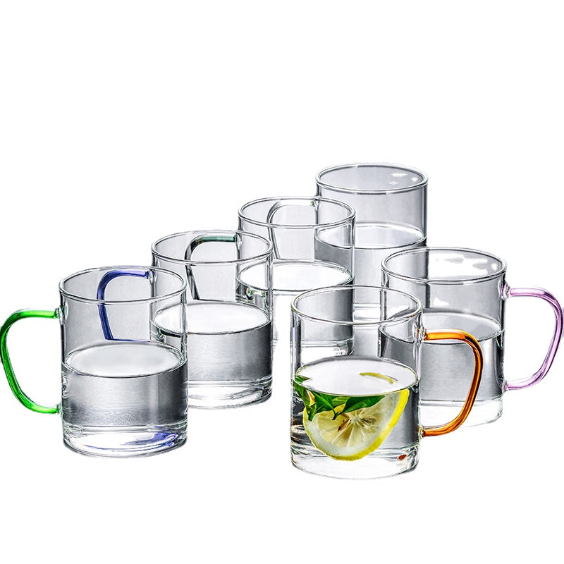 Household Living Room Water Cup Kettle Family Set Color Band Handle Glass Cup Transparent Heat Resistant Tea Cup Drinking Cup