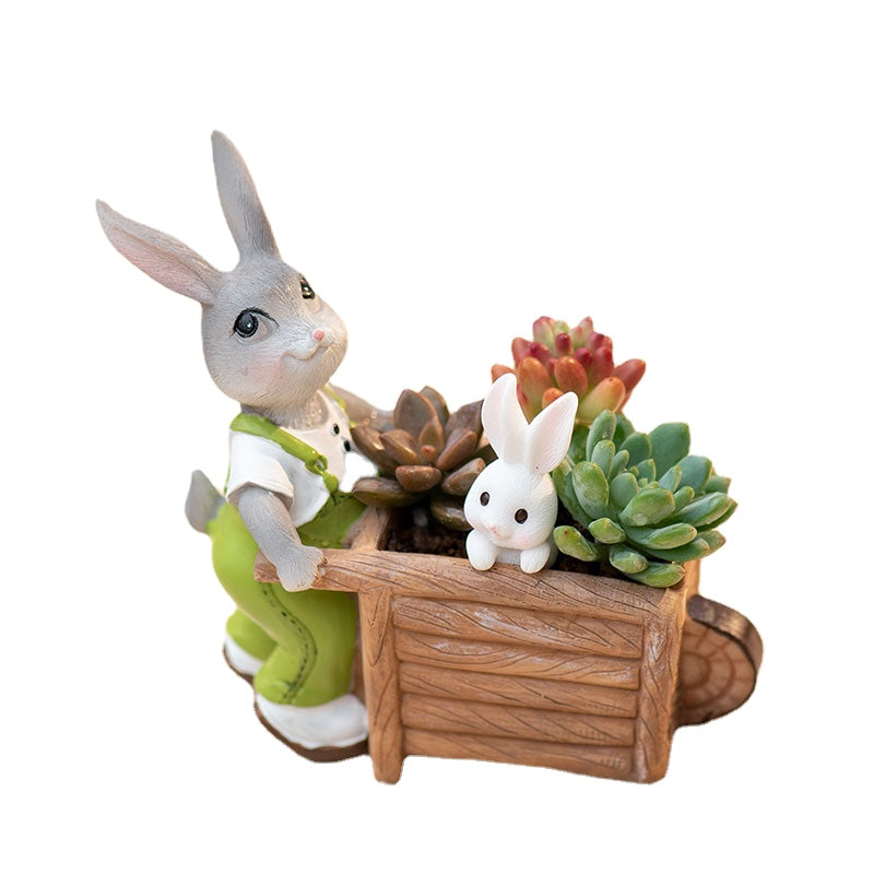 Fun Gardening Creative Cartoon Succulents Small Cute Rabbit Flower Pot Meat Combined Green Plants Home Decoration