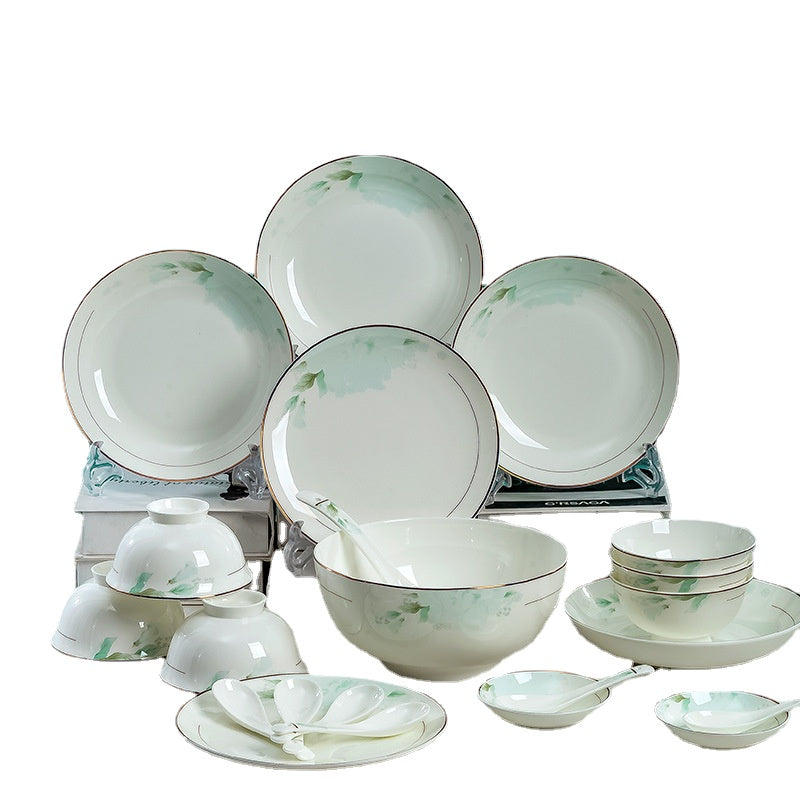 Jingdezhen Ceramic Tableware Bowl Chopsticks Set Wholesale Custom European Simple Dishes and Bowls of Bone China Home Gifts Bowl and Dish