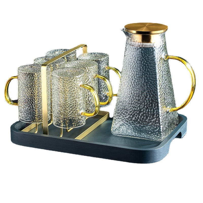 Light Luxury Hammered Pattern Glass with Handle Heat-Resistant Water Cup Kettle Tea Cup Drinking Cup Set Home Living Room Hospitality