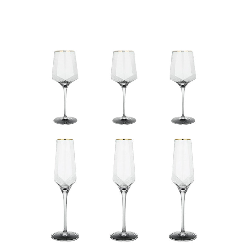 Wine Glass Hammered Golden Edge Diamond-Shaped Champagne Glass Lead-Free Glass Cup European Retro Goblet Wine Glass