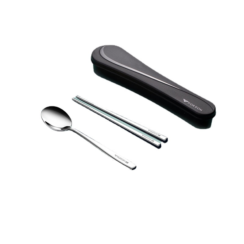 German Porson Stainless Steel Portable Cutlery Box Chopsticks Spoon Fork Three-Piece Suit Single Cute Children Student