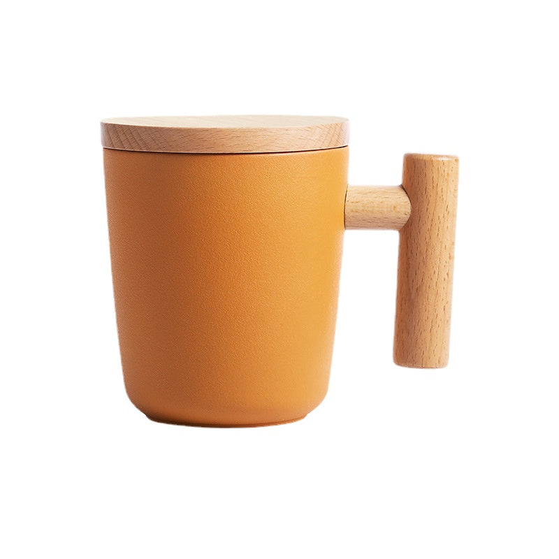 There Is Nothing to Do. Nordic Style Wooden Handle with Lid Personality Simple Frosted Ceramic Water Cup Office Coffee Tea Water Cup