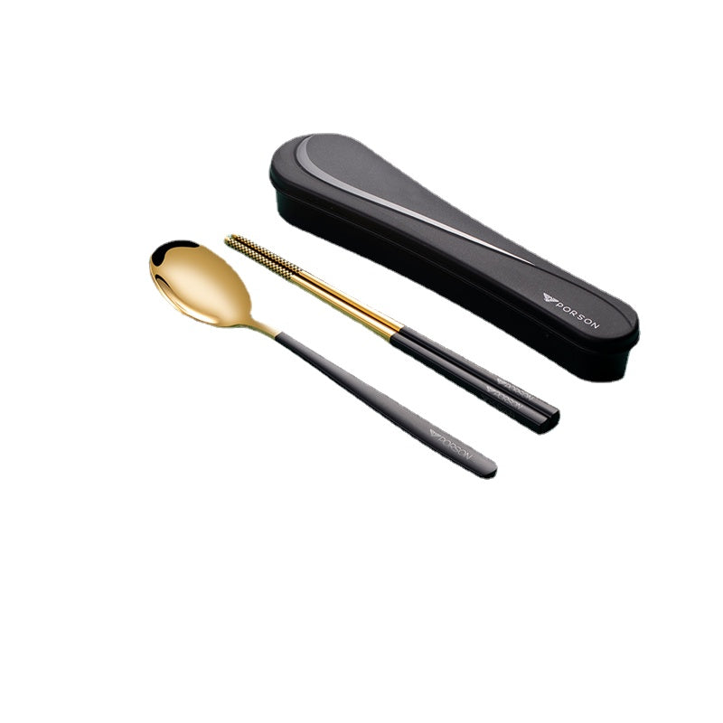 German Porson Stainless Steel Portable Cutlery Box Chopsticks Spoon Fork Three-Piece Suit Single Cute Children Student