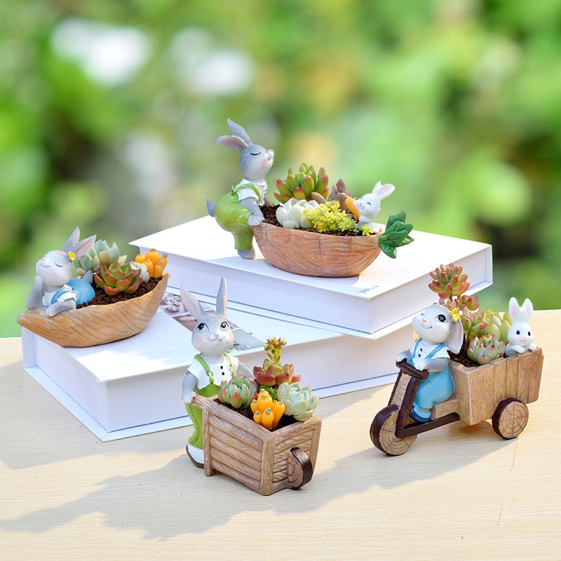 Fun Gardening Creative Cartoon Succulents Small Cute Rabbit Flower Pot Meat Combined Green Plants Home Decoration