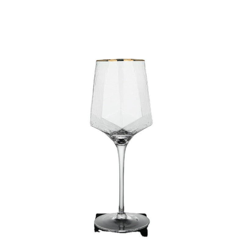 Wine Glass Hammered Golden Edge Diamond-Shaped Champagne Glass Lead-Free Glass Cup European Retro Goblet Wine Glass