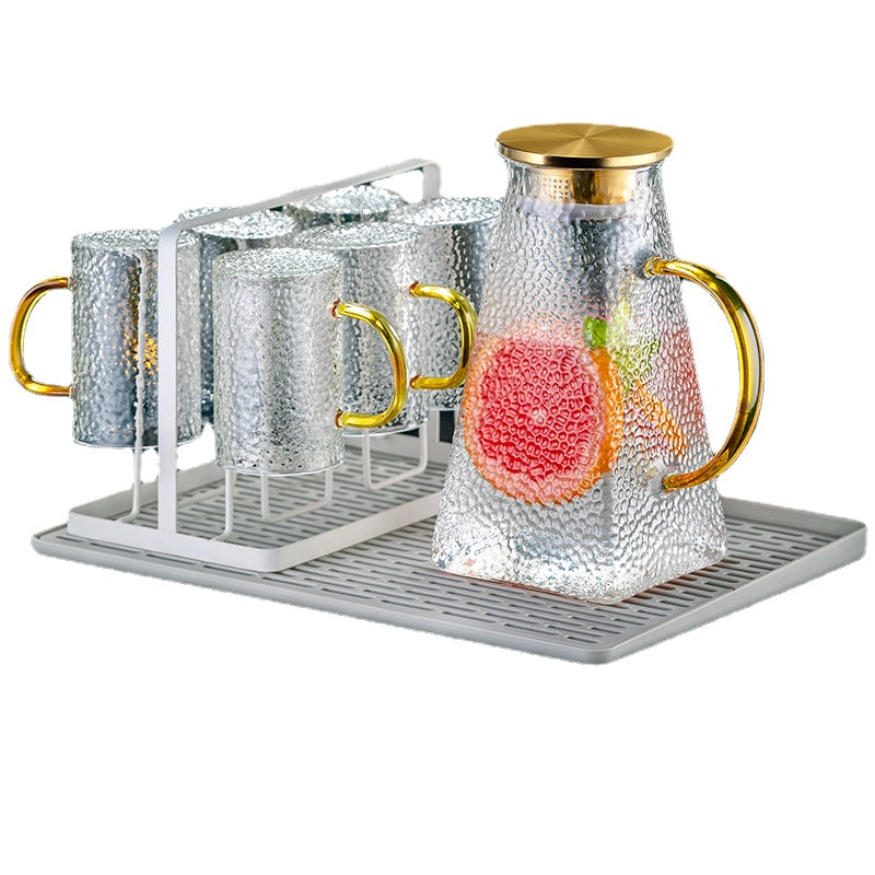 Light Luxury Hammered Pattern Glass with Handle Heat-Resistant Water Cup Kettle Tea Cup Drinking Cup Set Home Living Room Hospitality