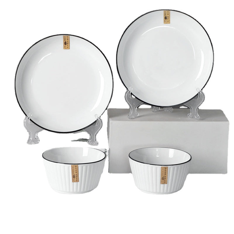 Ceramic Tableware Bowl And Plates Set Household Creative Nordic Style Bowl Plate Chopstick And Spoon Combination Rice Bowl Soup Bowl Plate Dishes