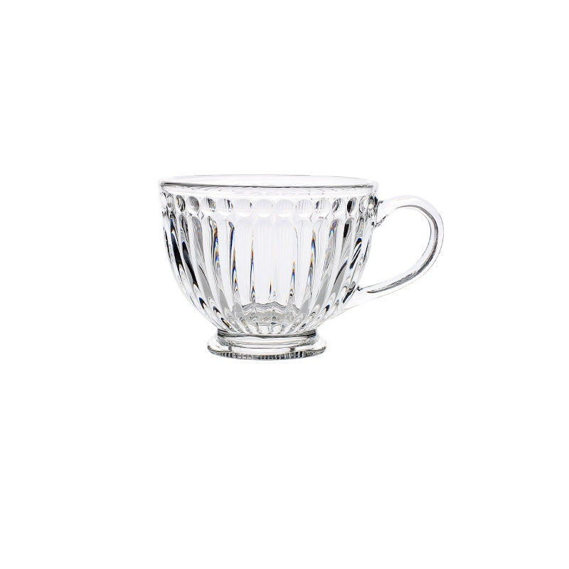 Wheatlife House Relief Golden Trim Glass Water Cup with Handle Household Transparent Breakfast Cup Milk Cup Oatmeal Cup