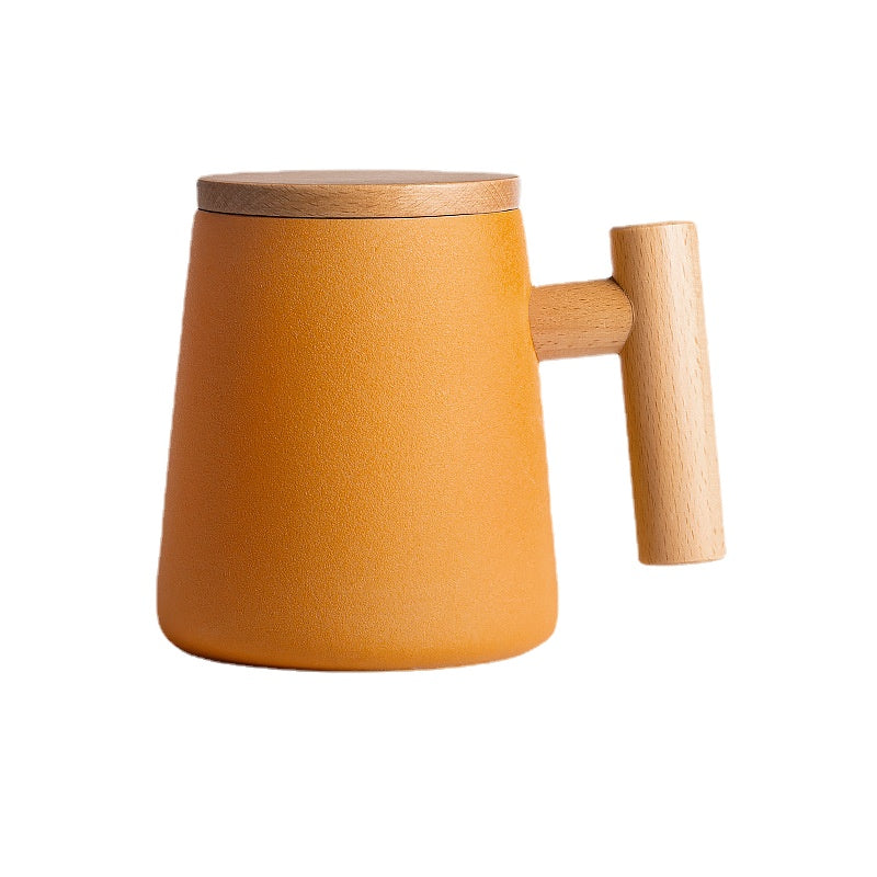 There Is Nothing to Do. Nordic Style Wooden Handle with Lid Personality Simple Frosted Ceramic Water Cup Office Coffee Tea Water Cup