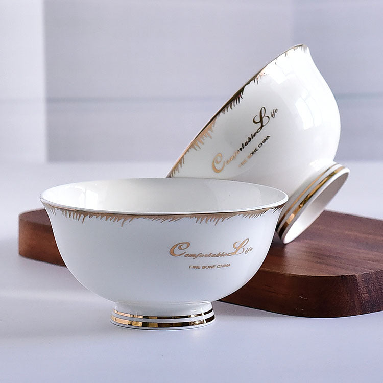 Wholesale Ceramic Bowl Household 4.5-Inch Tall Bowl Anti-Scald Porringer Customized Bone China Gift Tableware Set