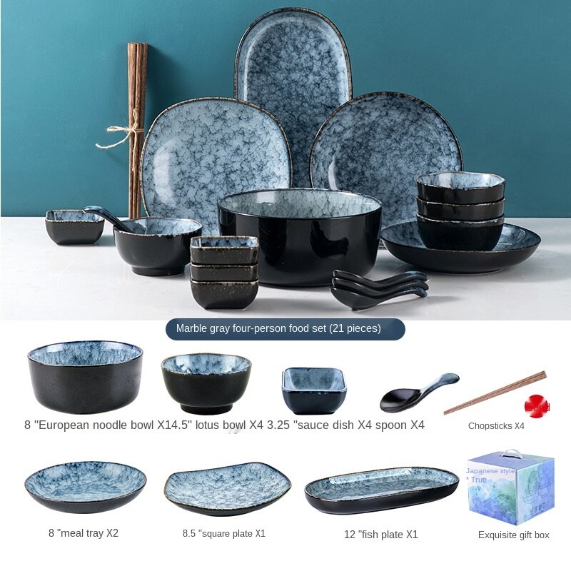 Japanese-Style Bowl Plate Set Gift Box Household Light Luxury Modern Combination Beautiful Ceramic Bowl and Dish Set Gift Housewarming Tableware