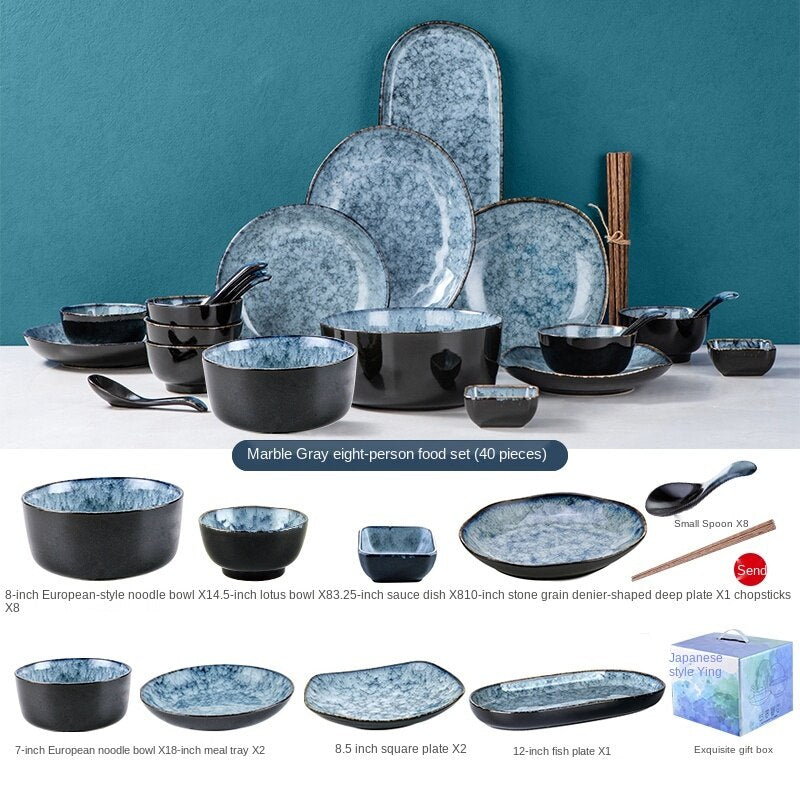 Japanese-Style Bowl Plate Set Gift Box Household Light Luxury Modern Combination Beautiful Ceramic Bowl and Dish Set Gift Housewarming Tableware