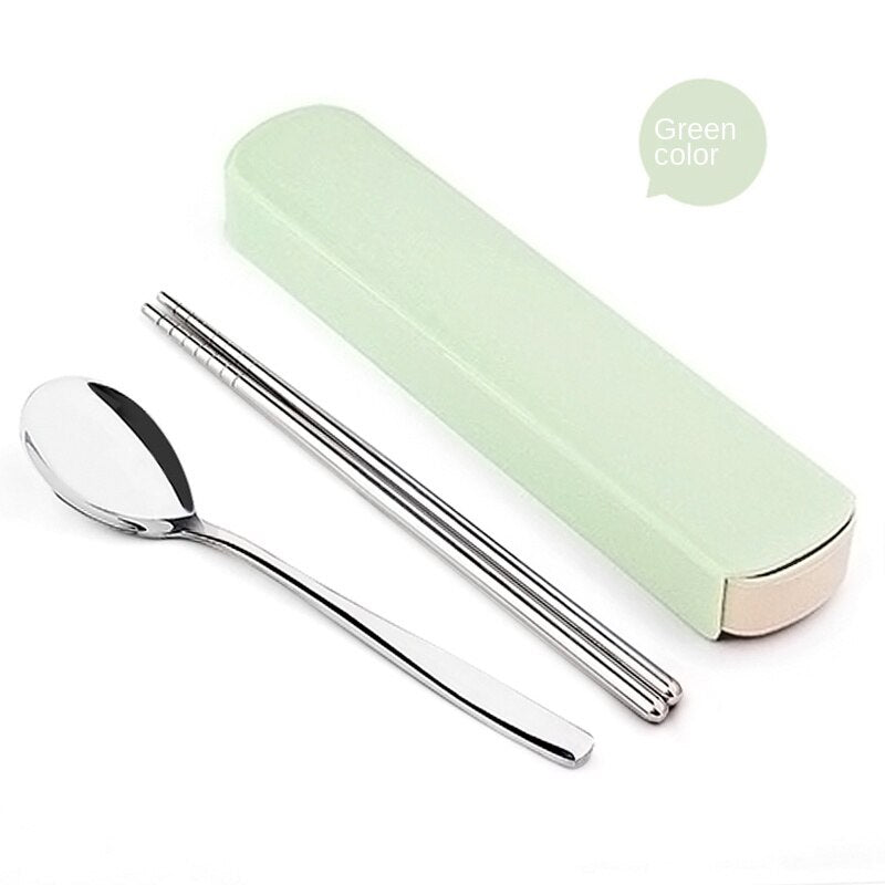 Single Cute Stainless Steel Portable Tableware Set Chopsticks Portable Three-Piece Fork Spoon Chopsticks Box Student