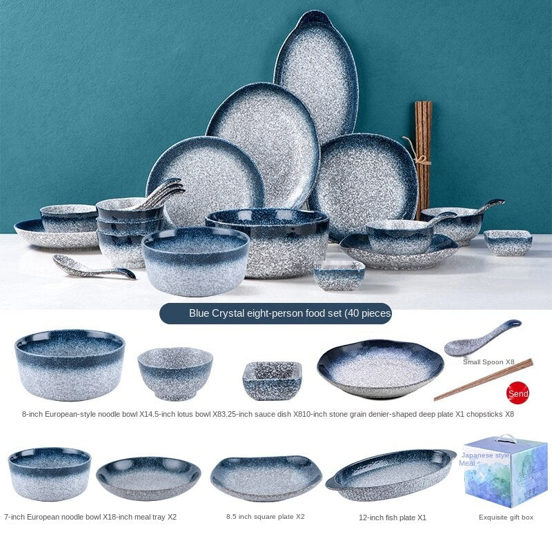 Japanese-Style Bowl Plate Set Gift Box Household Light Luxury Modern Combination Beautiful Ceramic Bowl and Dish Set Gift Housewarming Tableware