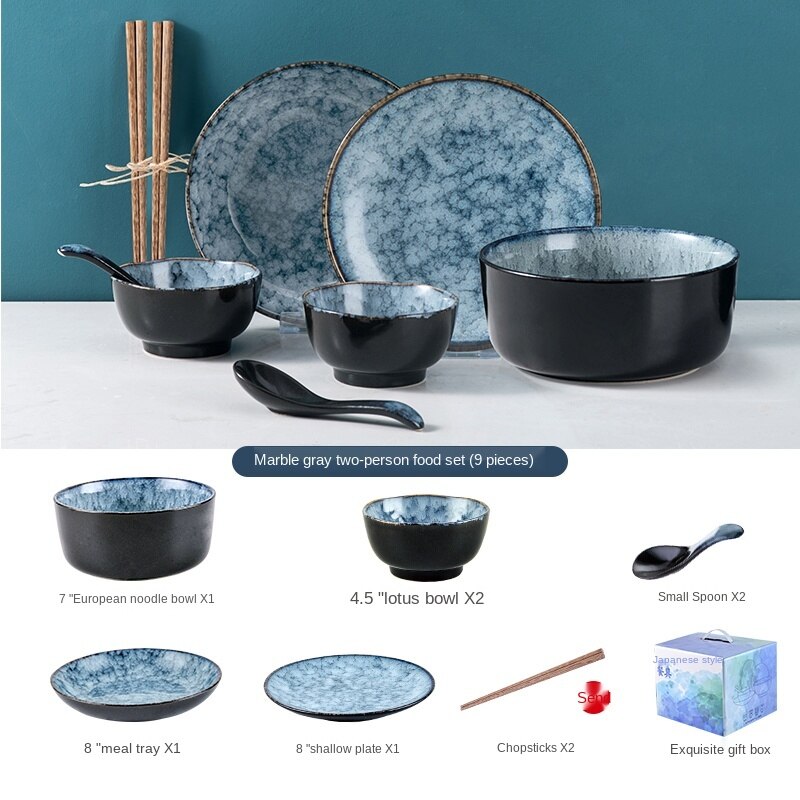 Japanese-Style Bowl Plate Set Gift Box Household Light Luxury Modern Combination Beautiful Ceramic Bowl and Dish Set Gift Housewarming Tableware