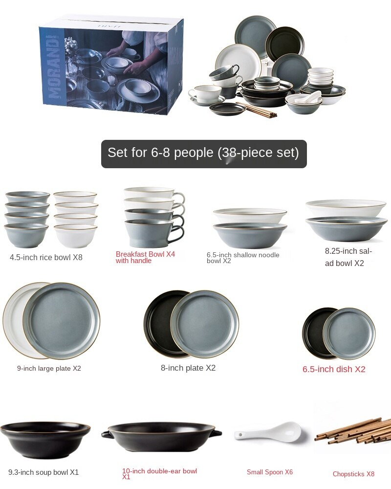 Bowl and Dish Set Household Modern Light Luxury Tableware Nordic Simple Bowl and Chopsticks Tableware Set Bowl Korean Ins Style Bowl and Plate Housewarming