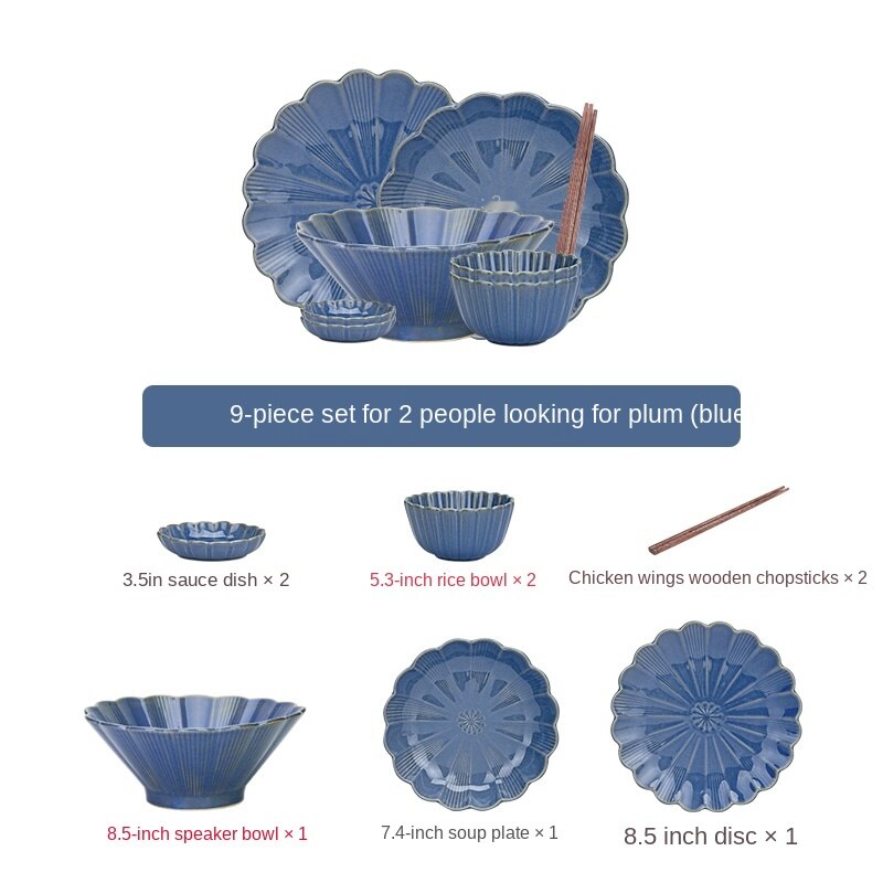 Modern Housewife Japanese-Style Plum-Seeking Bowl Dish Tableware Household Ceramic Net Red High-Looking Rice Bowl Flat Ware Chopsticks Set Personality