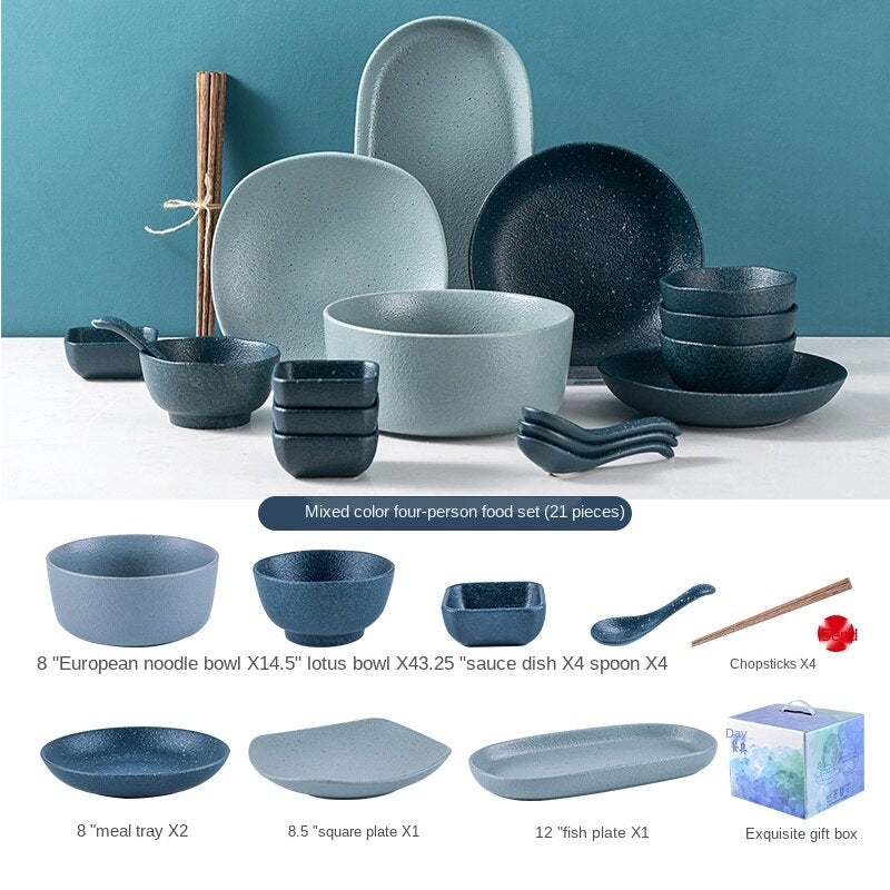 Japanese-Style Bowl Plate Set Gift Box Household Light Luxury Modern Combination Beautiful Ceramic Bowl and Dish Set Gift Housewarming Tableware