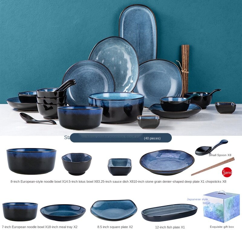 Japanese-Style Bowl Plate Set Gift Box Household Light Luxury Modern Combination Beautiful Ceramic Bowl and Dish Set Gift Housewarming Tableware