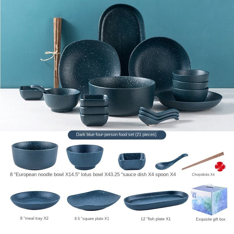 Japanese-Style Bowl Plate Set Gift Box Household Light Luxury Modern Combination Beautiful Ceramic Bowl and Dish Set Gift Housewarming Tableware