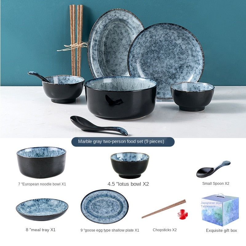 Japanese-Style Bowl Plate Set Gift Box Household Light Luxury Modern Combination Beautiful Ceramic Bowl and Dish Set Gift Housewarming Tableware