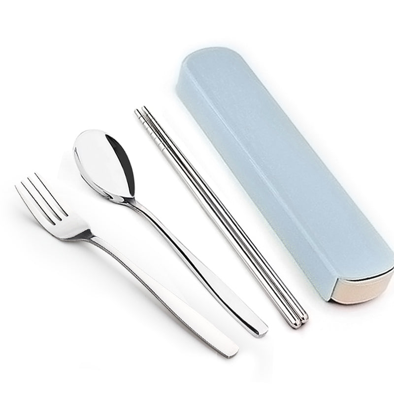 Single Cute Stainless Steel Portable Tableware Set Chopsticks Portable Three-Piece Fork Spoon Chopsticks Box Student