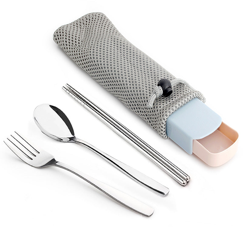 Single Cute Stainless Steel Portable Tableware Set Chopsticks Portable Three-Piece Fork Spoon Chopsticks Box Student