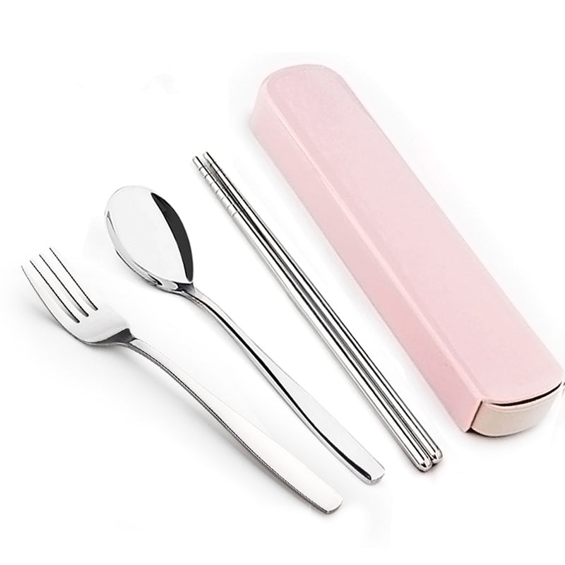 Single Cute Stainless Steel Portable Tableware Set Chopsticks Portable Three-Piece Fork Spoon Chopsticks Box Student