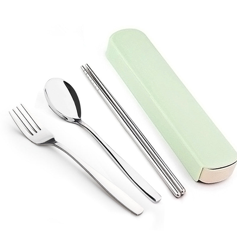 Single Cute Stainless Steel Portable Tableware Set Chopsticks Portable Three-Piece Fork Spoon Chopsticks Box Student