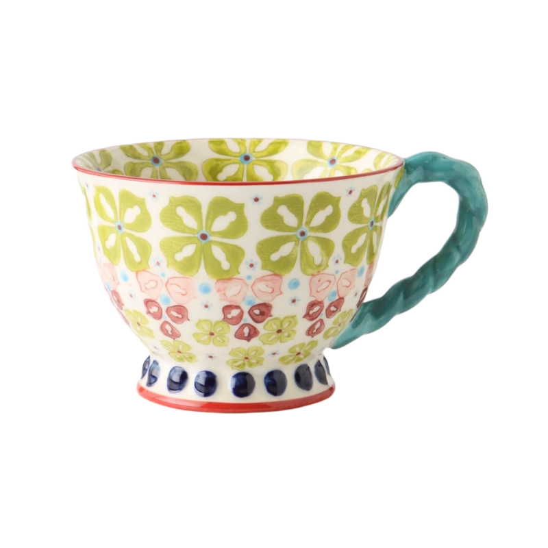 Exported to USA A * N Hand Painted Ethnic Style Ceramic Mug/Flower Goblet/Milk Oatmeal Cup Breakfast Cup