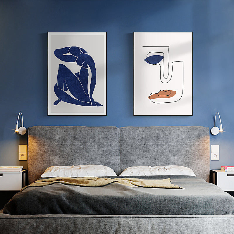 Hidden Modern Decorative Picture Living Room Bedroom Bedside Wall Painting Simple Blue Abstract Lines Figure Painting for Hanging