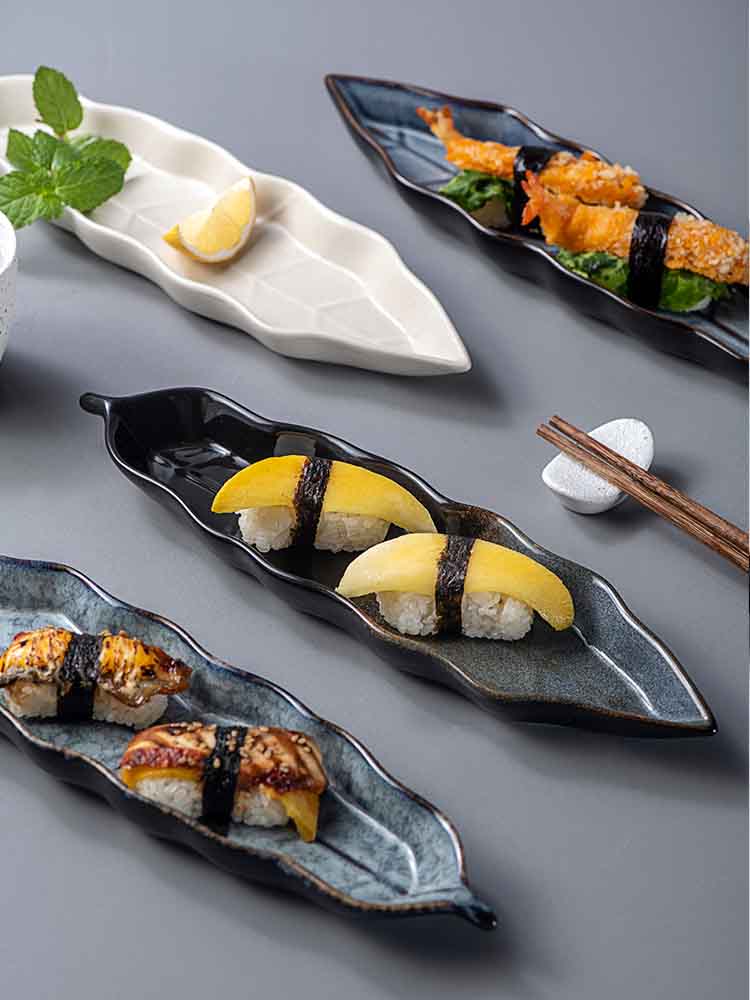 Japanese Sushi Leaf Shaped Plate Personalized Hotel Creative Tableware Merchant Household Special-Shaped Strip Cake Dessert Snack Plate