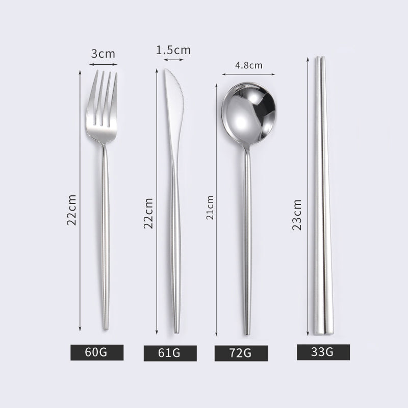 European 304 Stainless Steel Portuguese Mirror Western Food/Steak Knife, Fork and Spoon Chopsticks 4 PCs Set Coffee Spoon Tableware