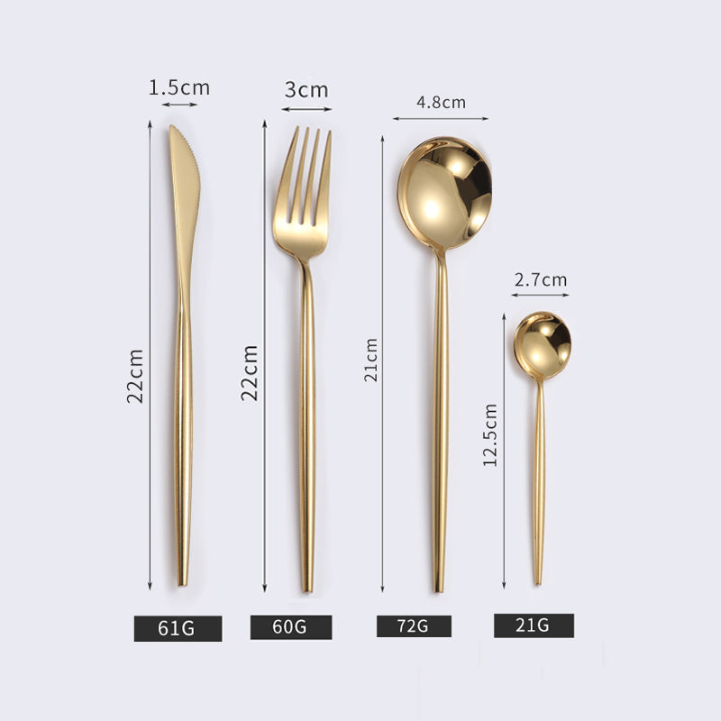 European 304 Stainless Steel Portuguese Mirror Western Food/Steak Knife, Fork and Spoon Chopsticks 4 PCs Set Coffee Spoon Tableware