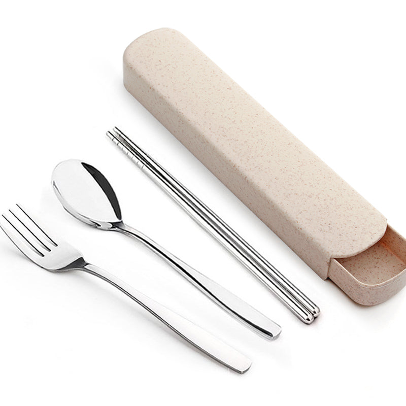 Single Cute Stainless Steel Portable Tableware Set Chopsticks Portable Three-Piece Fork Spoon Chopsticks Box Student