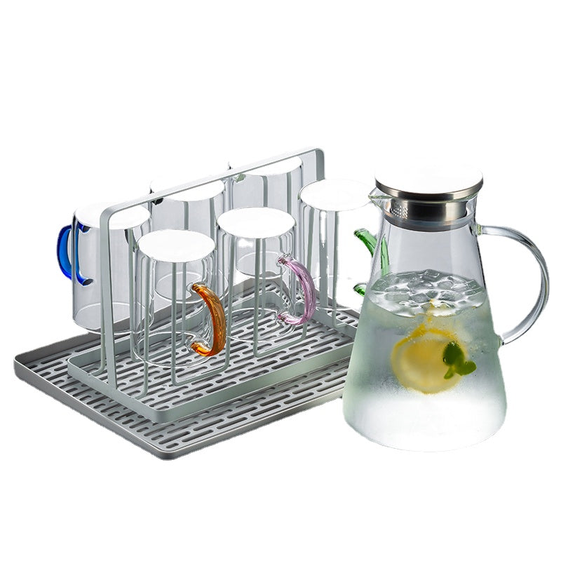 Household Living Room Water Cup Kettle Family Set Color Band Handle Glass Cup Transparent Heat Resistant Tea Cup Drinking Cup