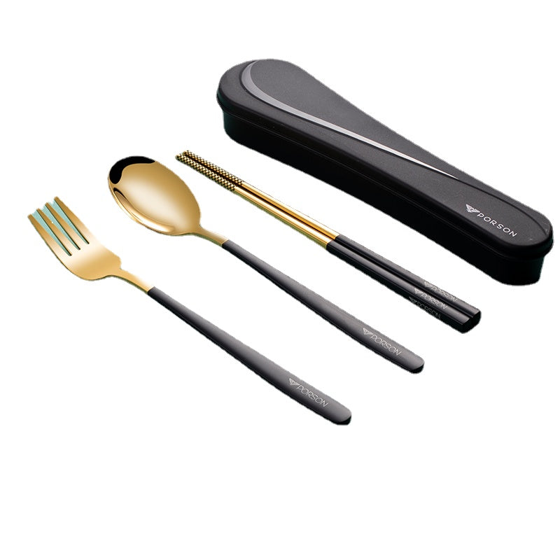 German Porson Stainless Steel Portable Cutlery Box Chopsticks Spoon Fork Three-Piece Suit Single Cute Children Student