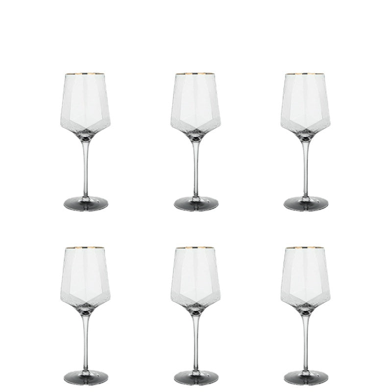 Wine Glass Hammered Golden Edge Diamond-Shaped Champagne Glass Lead-Free Glass Cup European Retro Goblet Wine Glass